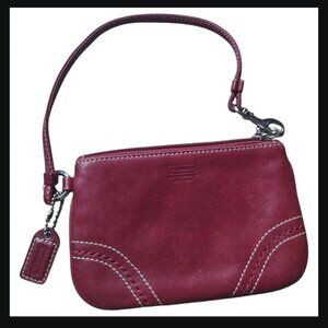 Vintage COACH Berry Red Leather Wristlet - White Contrast Stitching Description